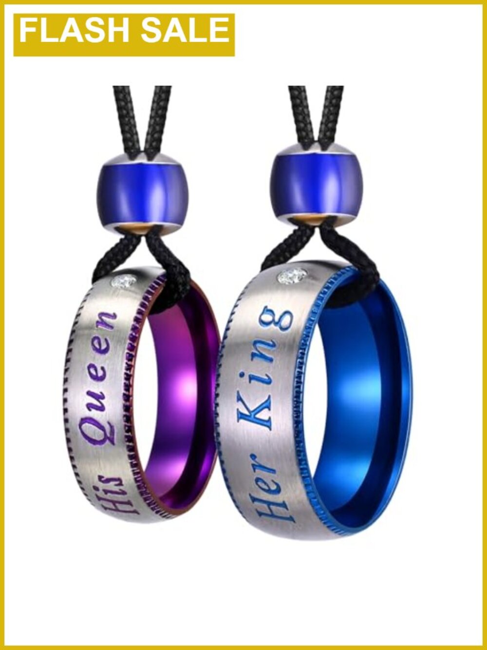 2 Piece His Queen Her King Couples Necklace Set Stainless Steel Ring Pendants